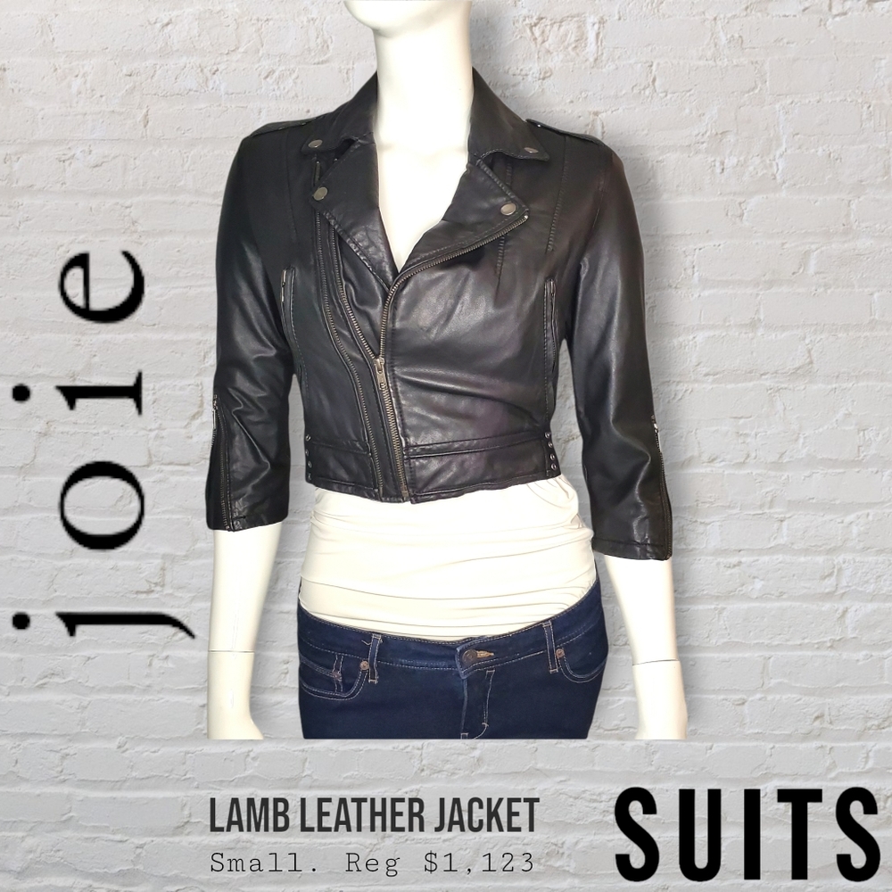JOIE Dolores Cropped Black Lamb Leather Jacket Women's Size Small